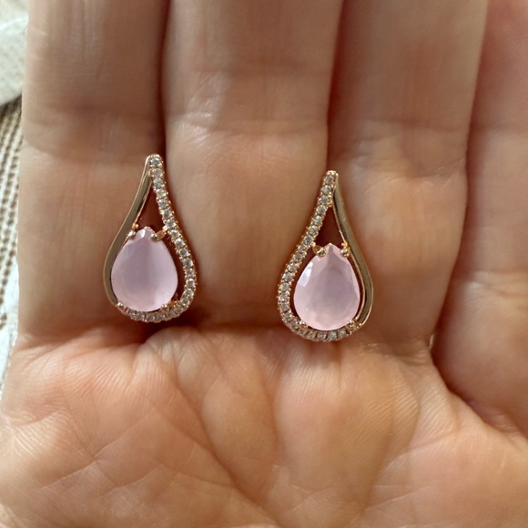 Pink Natural Zircon Water Drop Earrings For Women Luxury 585 Rose Gold - Picture 4 of 5
